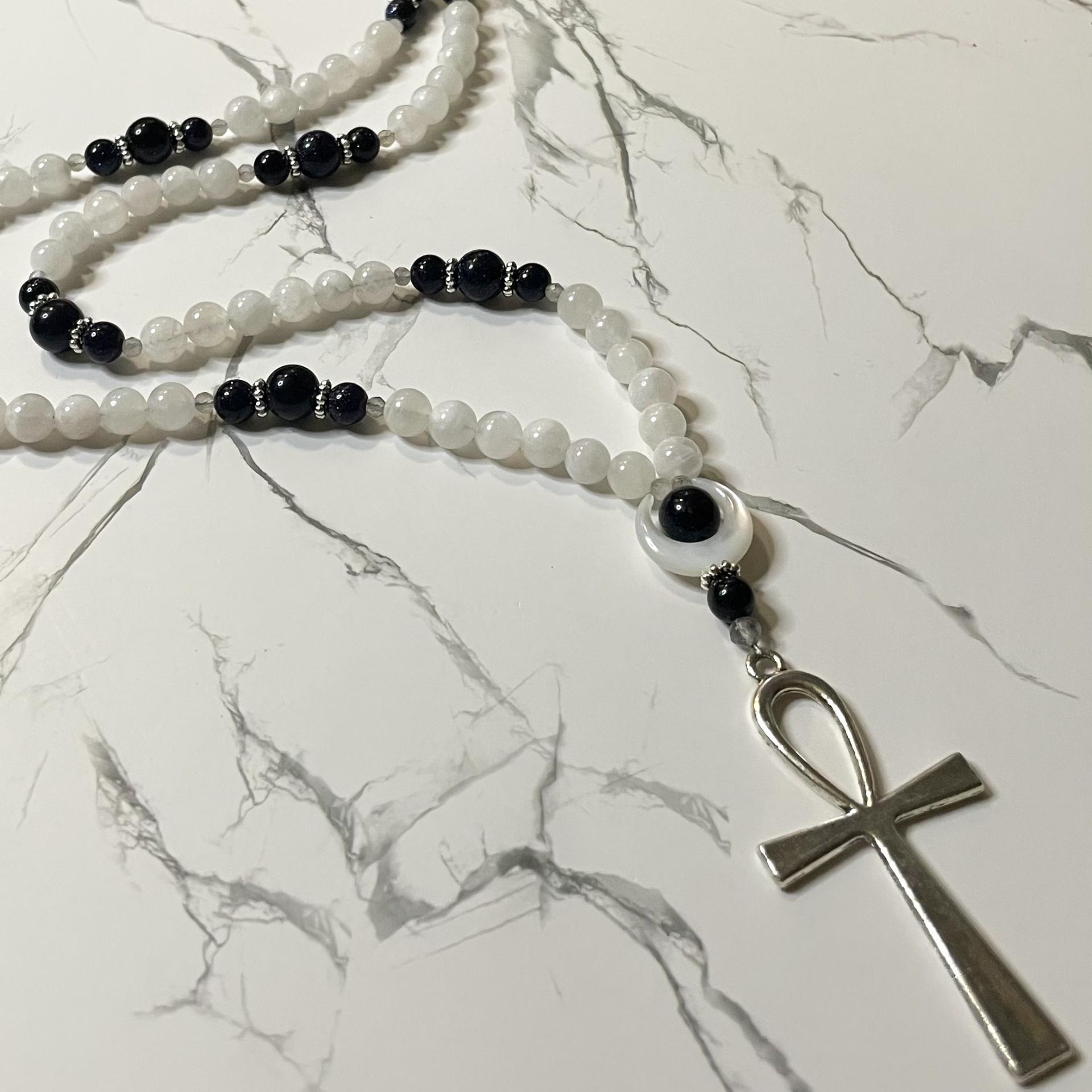 Moonstone and Goldstone Thoth Prayer Beads