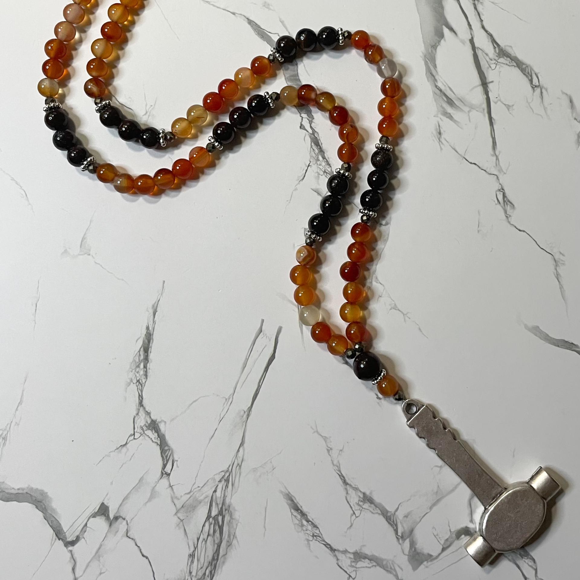Fire Agate and Garnet Hephaestus Prayer Beads