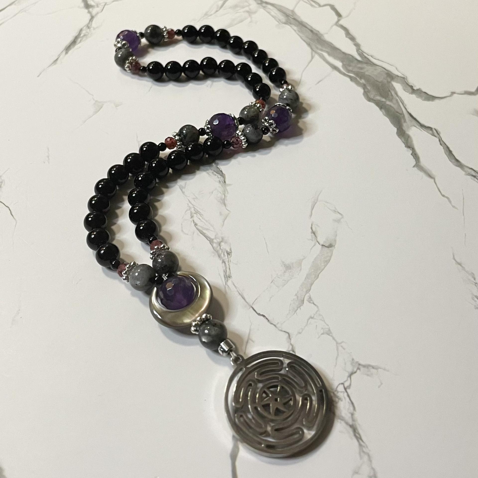Obsidian and Amethyst Hecate Pocket Prayer Beads