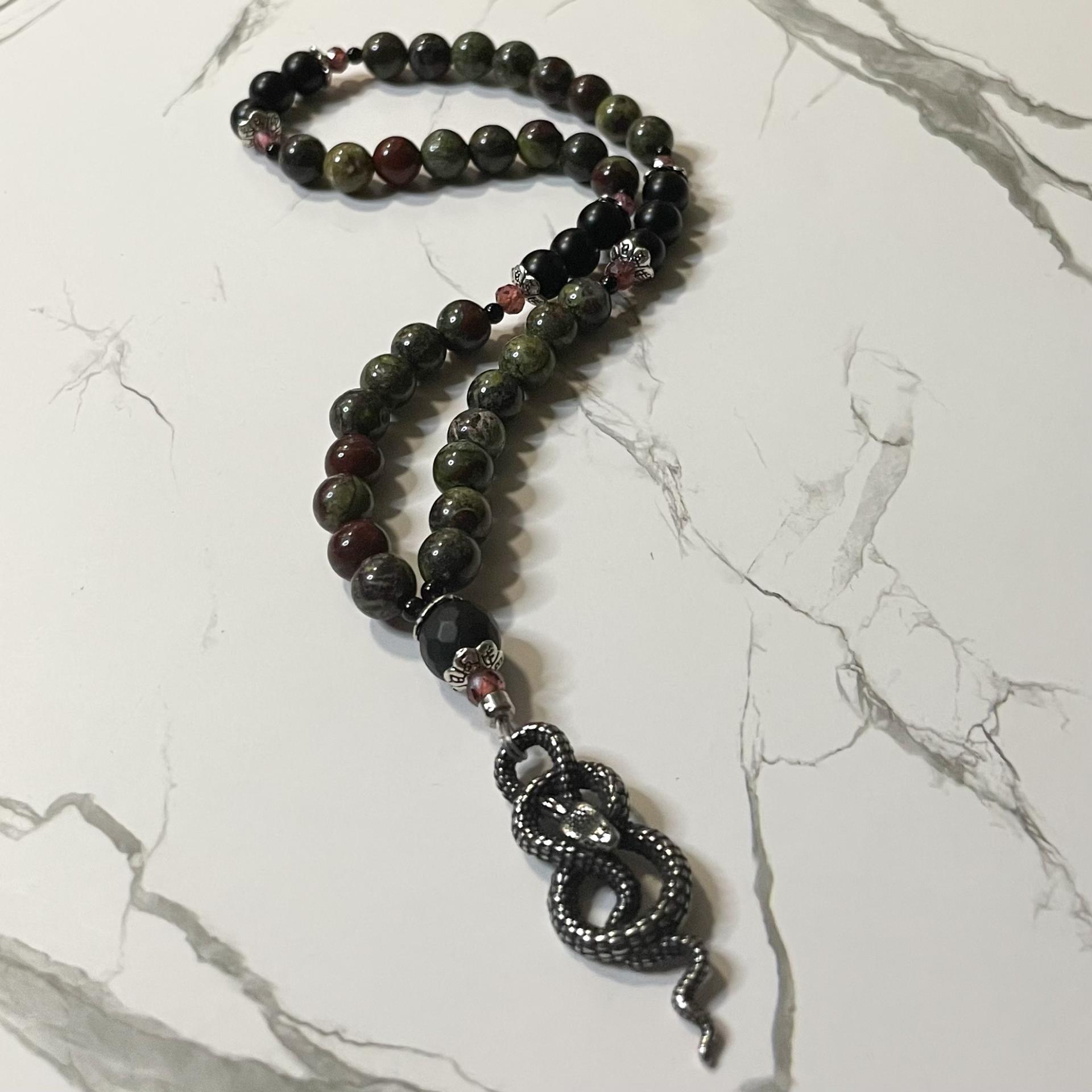 Dragons Blood Jasper and Onyx Jormungandr Pocket Prayer Beads