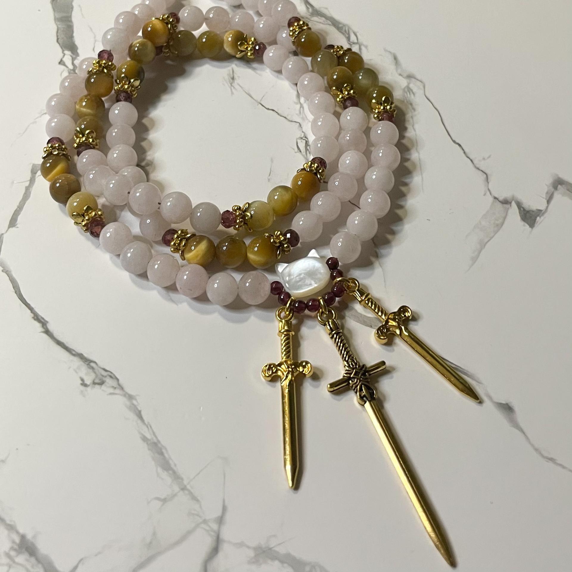 Rose Quartz and Tiger Eye Freyja Prayer Beads
