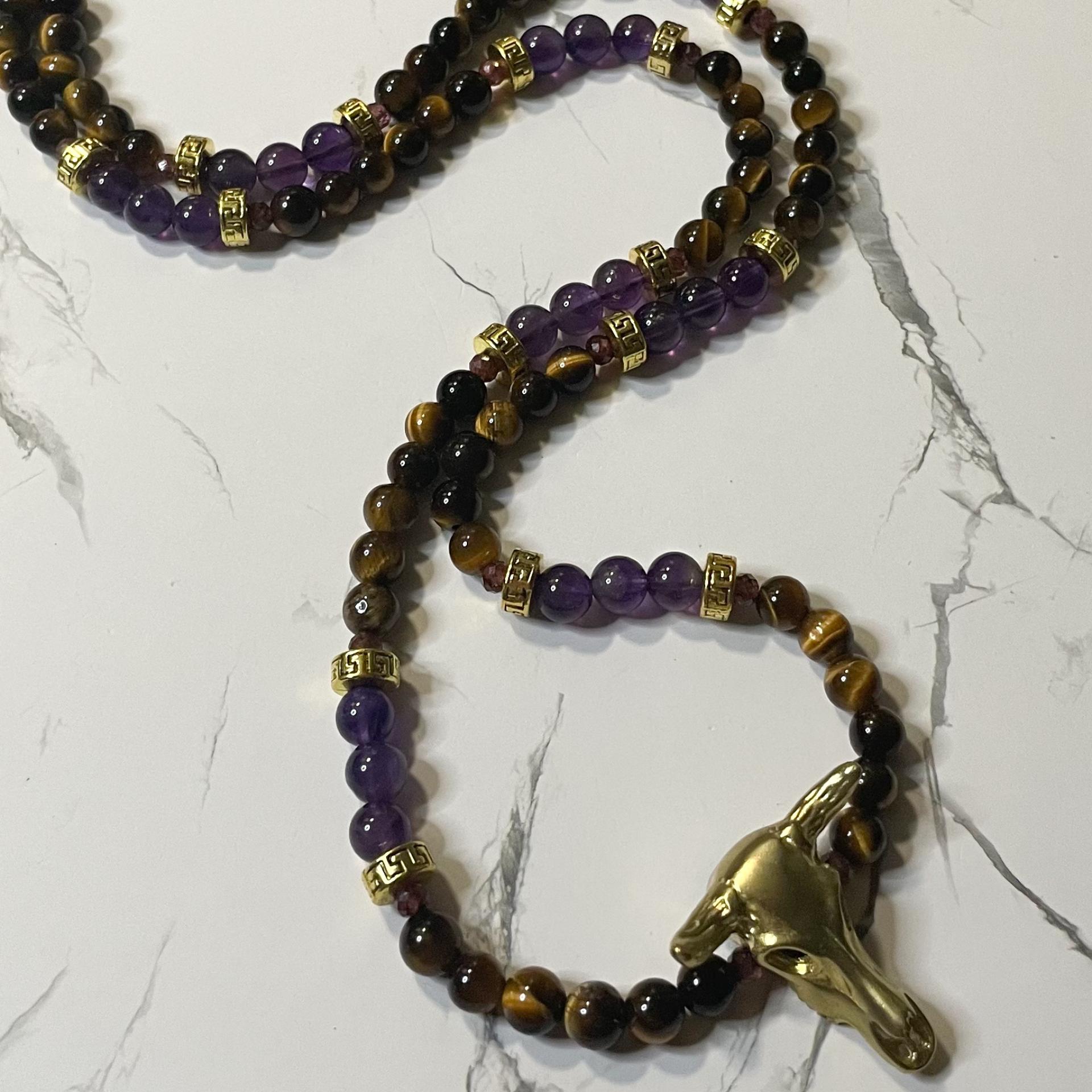 Tiger Eye and Amethyst Dionysus Prayer Beads