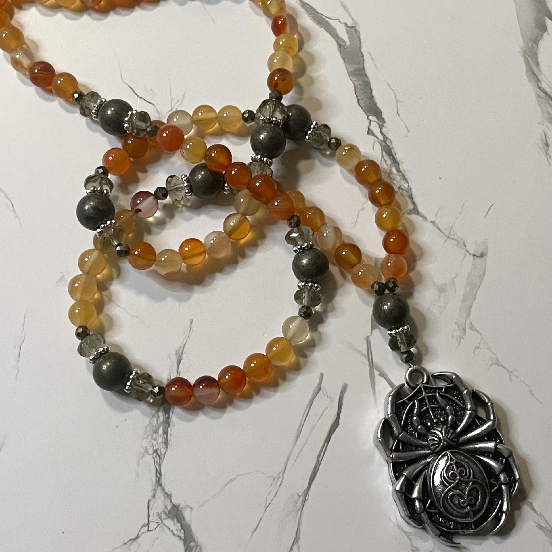 Fire Agate and Pyrite Loki Prayer Beads