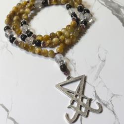Tiger Eye and Clear Quartz Lucifer Prayer Beads