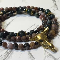 Wood Jasper and Moss Agate Cernunnos Prayer Beads
