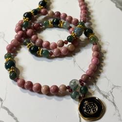 Rhodonite and Moss Agate Persephone Prayer Beads