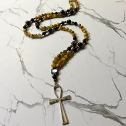Tiger Eye and Obsidian Bastet Prayer Beads