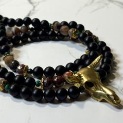 Obsidian and Petrified Wood Osiris Prayer Beads