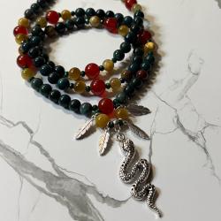 Bloodstone and Carnelian Quetzalcoatl Prayer Beads
