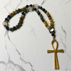 Tiger Eye and Moonstone Bastet Pocket Prayer Beads