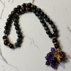 Kambaba Jasper and Garnet Dionysus Pocket Prayer Beads
