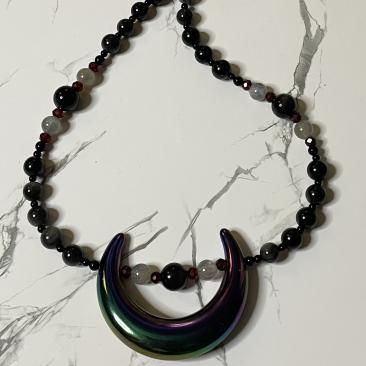 Big Iridescent Moon Hecate Devotional Necklace 
