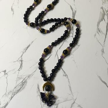 Blue Sandstone and Arfvedsonite Nyx Prayer Beads