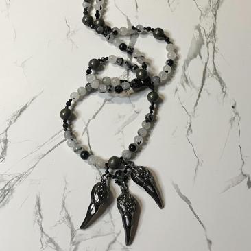 Black Tourmaline Rutilated Quartz and Pyrite Morrígna Prayer Beads