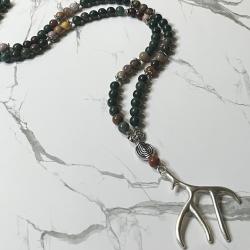 Bloodstone and Petrified Wood Cernunnos Prayer Beads