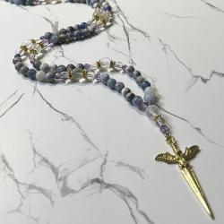 Sodalite and Clear Quartz Archangel Michael Prayer Beads