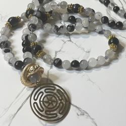Rutilated Quartz and Arfvedsonite Hecate Prayer Beads