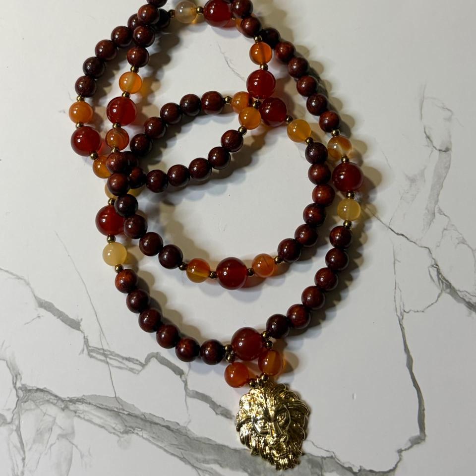 Sandalwood and Carnelian Sekhmet Prayer Beads