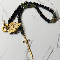 Garnet and Moss agate Eir Pocket Prayer Beads